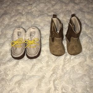 Two pairs of baby shoes.